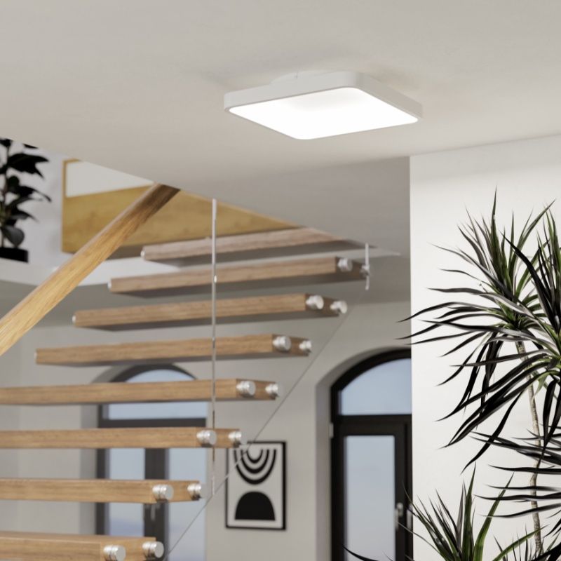 Candeeiro de teto inteligente branco de aço, Shauni, 20W, LED RGBW, com comando à distância