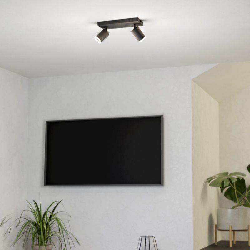 Candeeiro de teto inteligente preto de alumínio, Mayke, 3,7W, LED RGBW