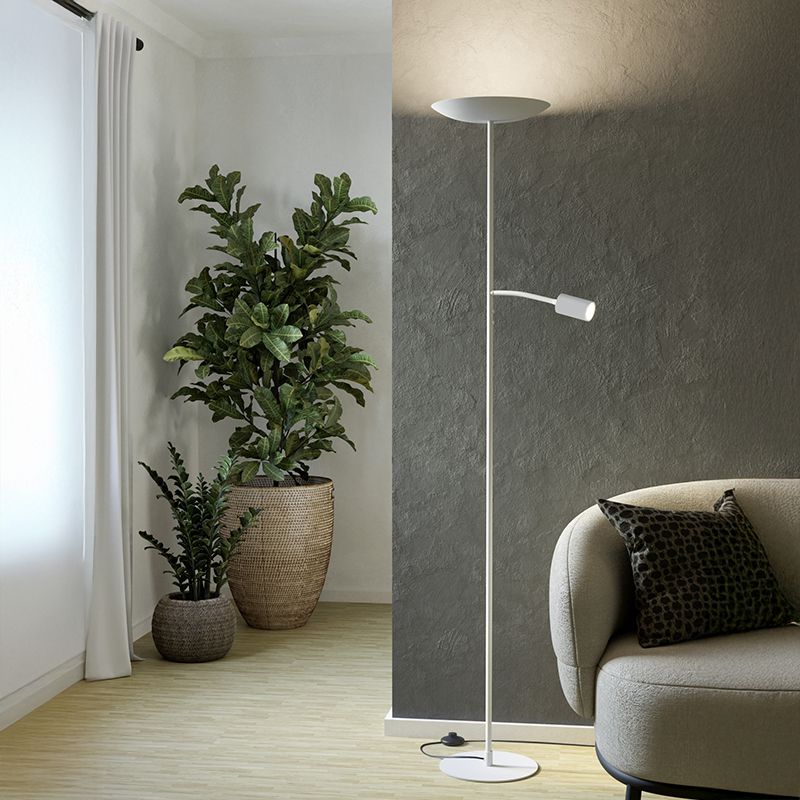 Candeeiro de pé branco de aço, Crijn, 26,5W, LED 2700K, com dimmer tátil