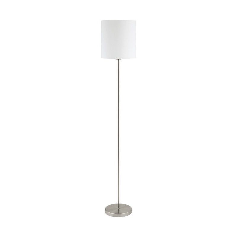 Candeeiro de pé branco de tecido, Abano, com interruptor Candeeiro de pé branco de tecido, Abano, com interruptor