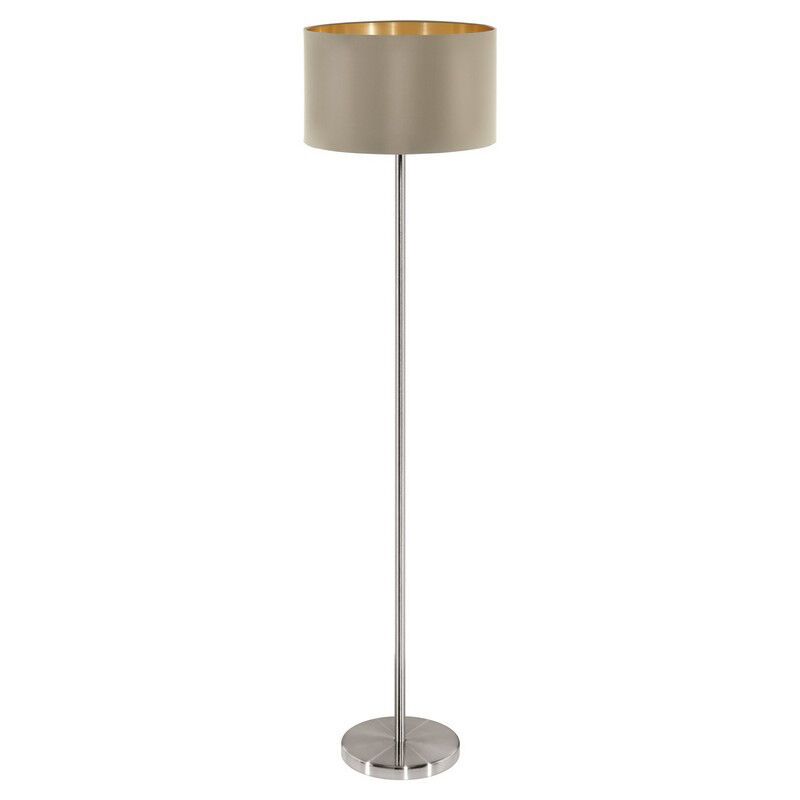 Candeeiro de pé dourado de tecido, Terme, com interruptor Candeeiro de pé dourado de tecido, Terme, com interruptor