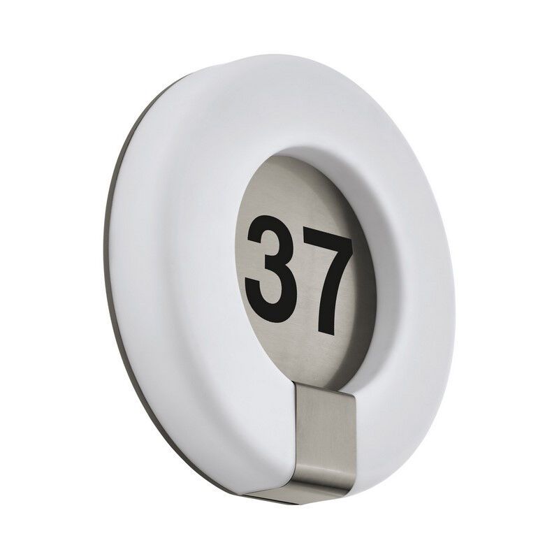 Número de casa iluminado branco de plástico, Evin, 15W, LED ajustável de branco quente a branco frio, IP44, com comando à distância Número de casa iluminado branco de plástico, Evin, 15W, LED ajustável de branco quente a branco frio, IP44, com comando à distância