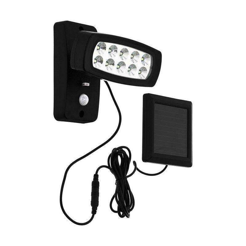 Candeeiro de parede exterior solar preto de plástico, Fuat, 2W, LED 3000K, IP44 Candeeiro de parede exterior solar preto de plástico, Fuat, 2W, LED 3000K, IP44