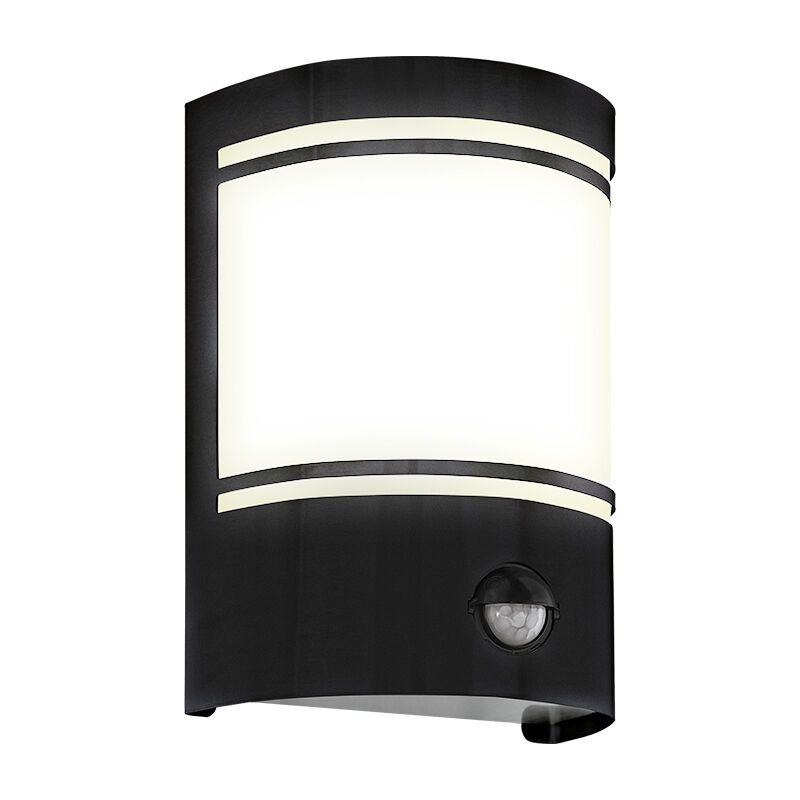 Candeeiro de parede exterior com sensor de movimento preto de aço, Elyana, IP44
