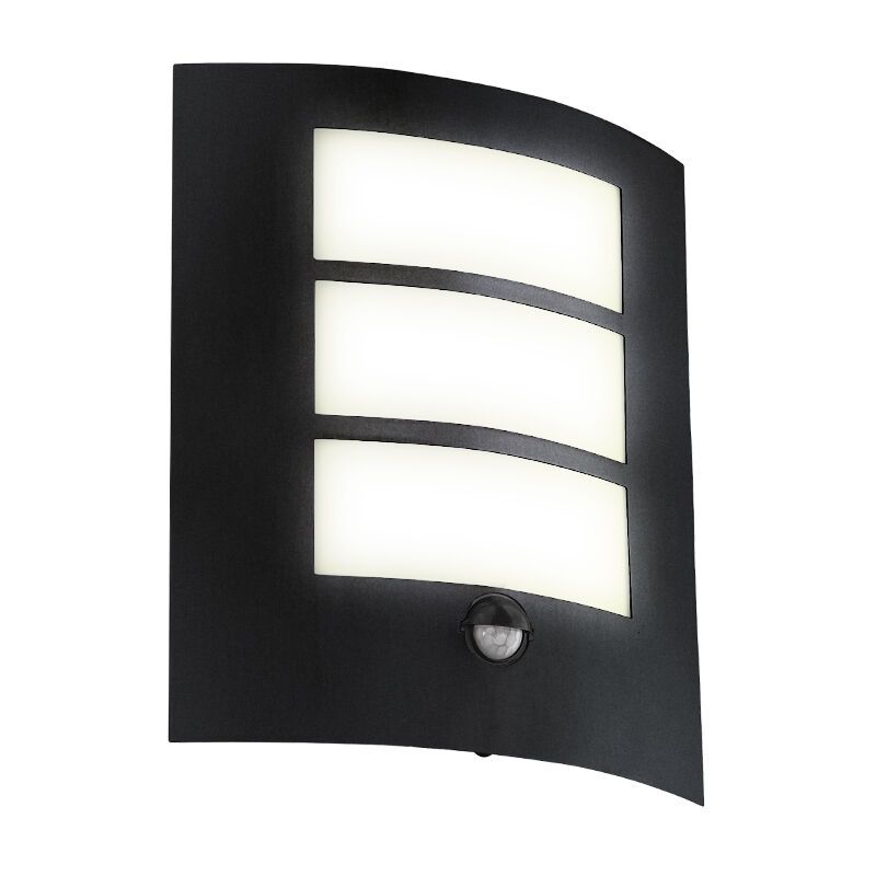 Candeeiro de parede exterior com sensor de movimento preto de aço, Elyana, IP44