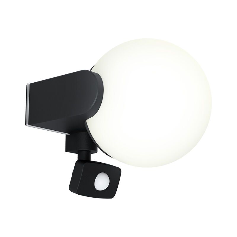 Candeeiro de parede exterior com sensor de movimento preto de alumínio, Lydia, IP44