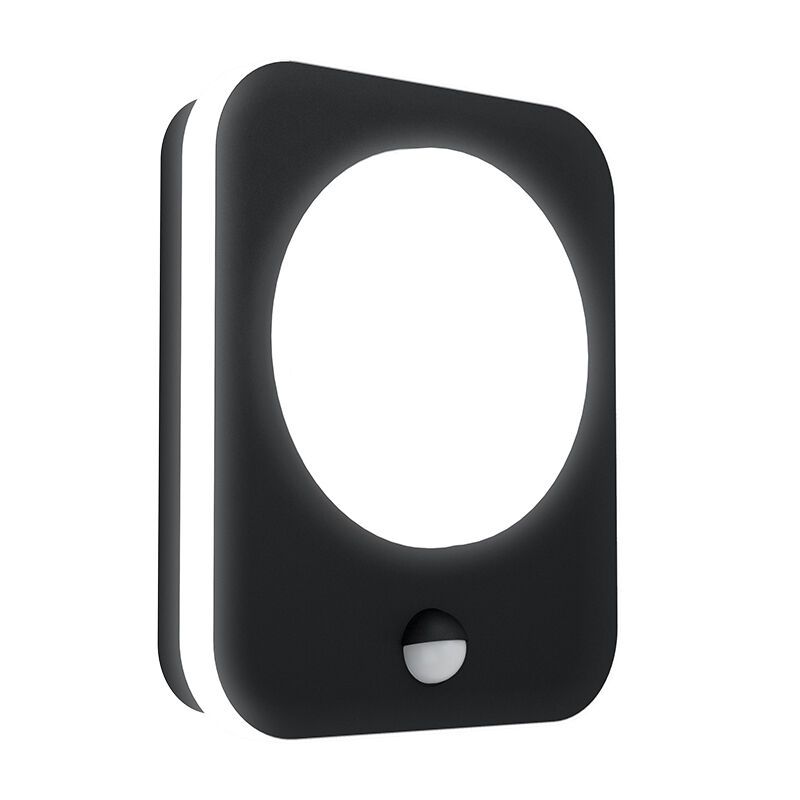 Candeeiro de parede exterior com sensor de movimento preto de alumínio, Luut, 9W, LED 3000K, IP44