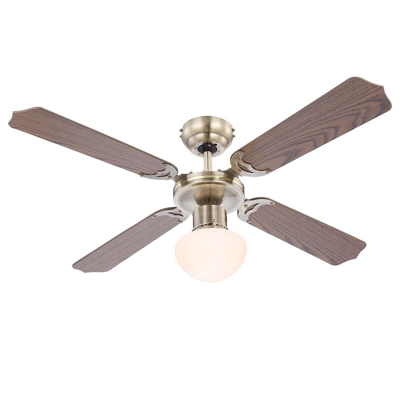 Ventilador de teto clássico marrom em aço inoxidável, Henza, com interruptor de puxar.
