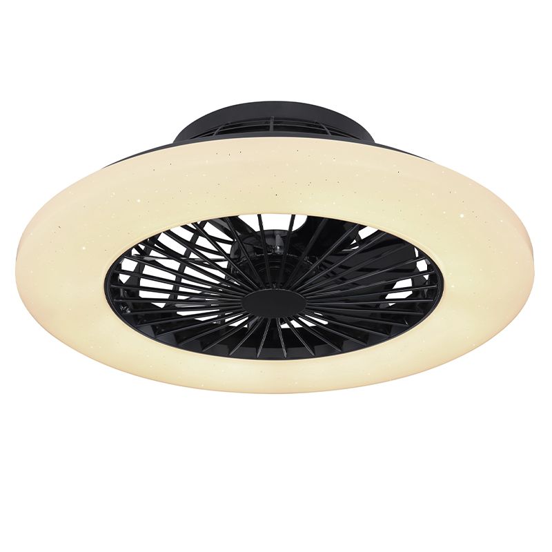 Ventilador de teto moderno preto, em plástico, modelo Joni, 40W, LED branco ajustável de quente a frio, com controle remoto.