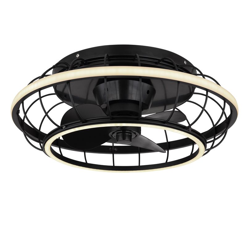 Ventilador de teto industrial preto em metal, Jorne, 30W, LED branco ajustável de quente a frio, com controle remoto.