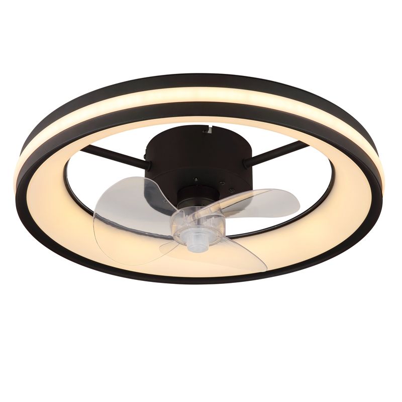 Ventilador de teto moderno preto em plástico, Klaaske, 30W, LED branco ajustável de quente a frio, com controle remoto.