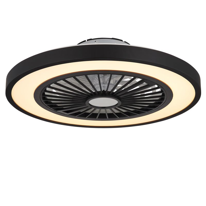 Ventilador de teto moderno preto em plástico, Komal, 45W, LED branco ajustável de quente a frio, com controle remoto. Ventilador de teto moderno preto em plástico, Komal, 45W, LED branco ajustável de quente a frio, com controle remoto.