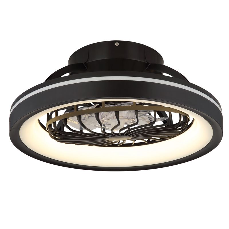 Ventilador de teto moderno preto em plástico, Lenard, 40W, LED branco ajustável de quente a frio, com controle remoto.