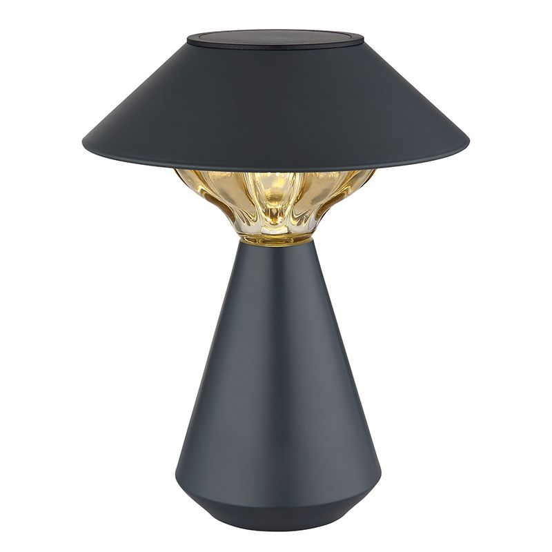 Candeeiro de mesa exterior solar preto de plástico, Nasr, 0,1W, LED 3000K, IP44, com interruptor