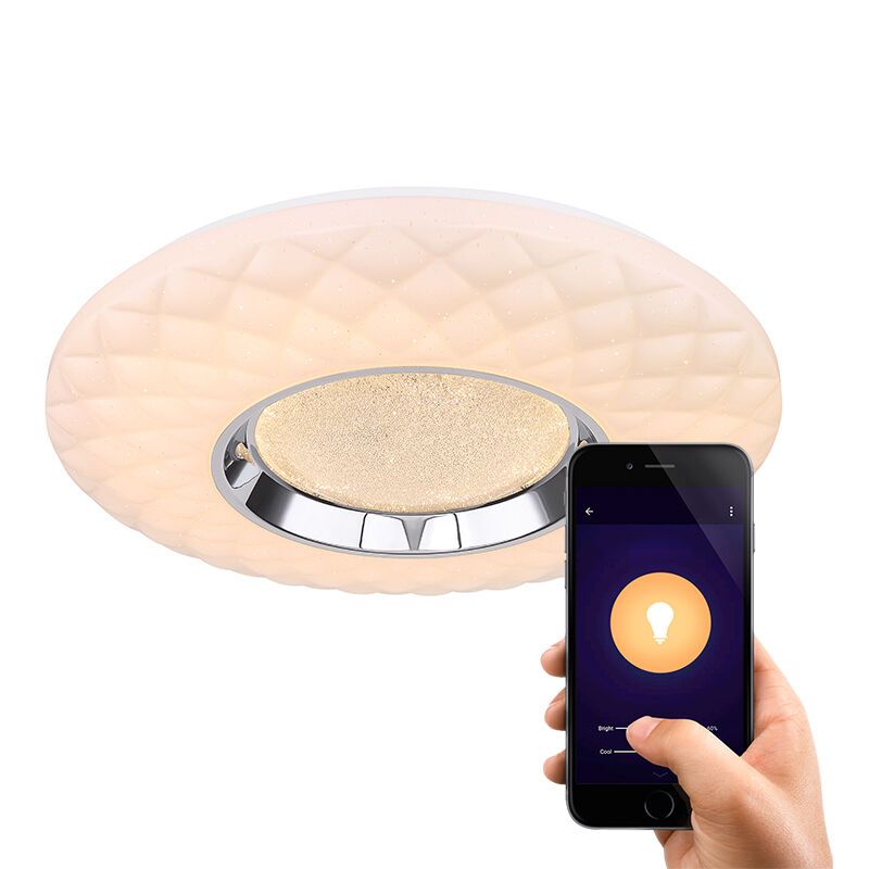 Candeeiro de teto inteligente branco de metal, Aldin, 30W, LED ajustável de branco quente a branco frio
