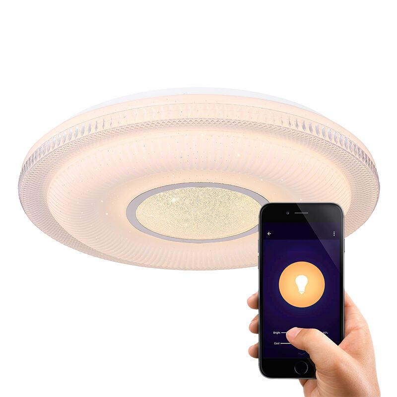 Candeeiro de teto inteligente branco de metal, Aldin, 30W, LED ajustável de branco quente a branco frio