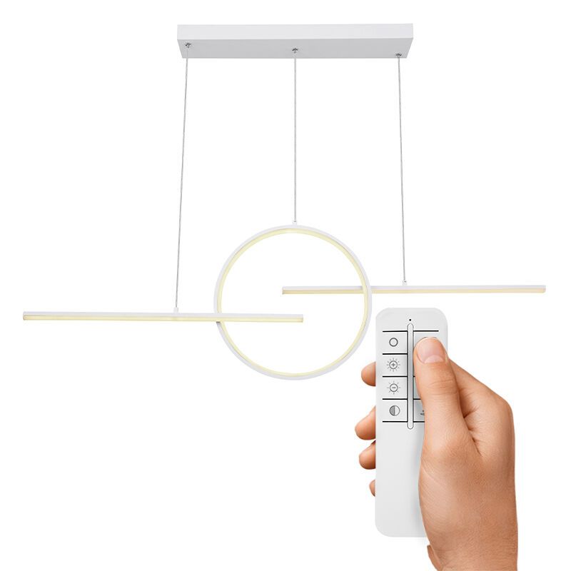 Candeeiro suspenso branco de metal, Wieger, 50W, LED ajustável de branco quente a branco frio, com comando à distância