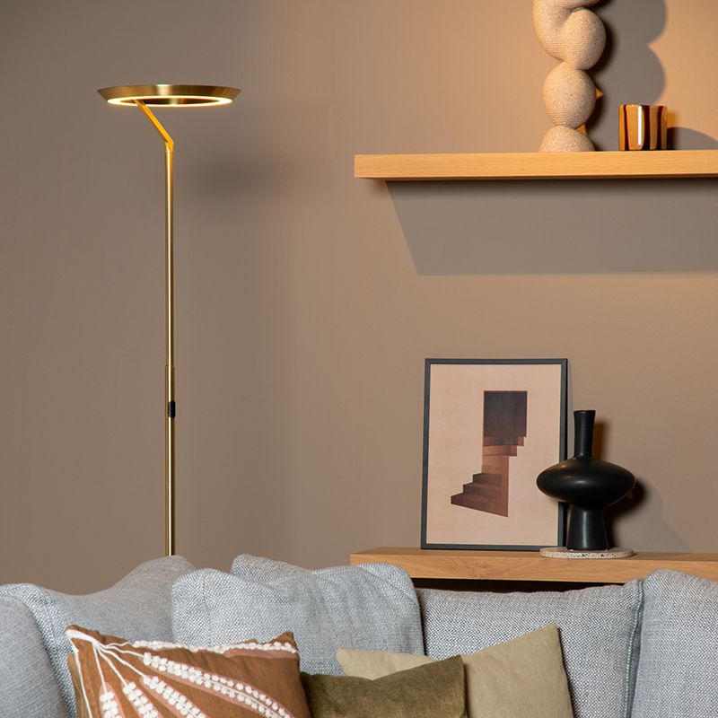 Candeeiro de pé moderno latão, Celeste, 21W, LED 2700K, com dimmer tátil