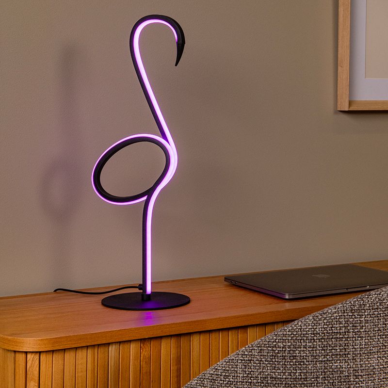 Candeeiro de mesa moderno preto, Flamingo, 5,5W, LED RGB, com comando à distância