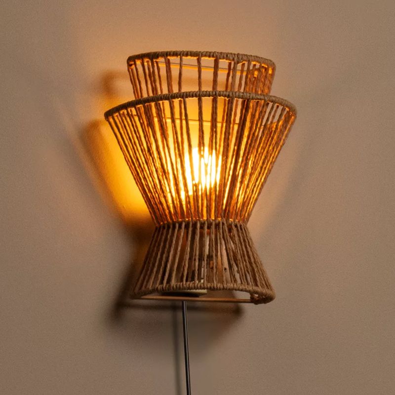 Aplique de parede de rattan castanho, Tasman, com interruptor