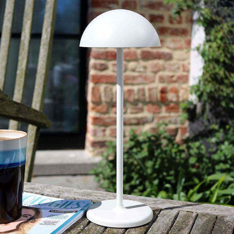 Candeeiro de mesa exterior retrô branco, Joy, 1,5W, LED 3000K, IP54, com dimmer tátil