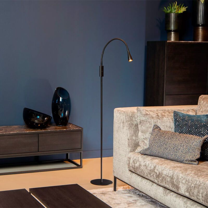 Candeeiro de leitura de pé moderno preto, Zozy, 3W, LED 3000K, regulável em 3 níveis