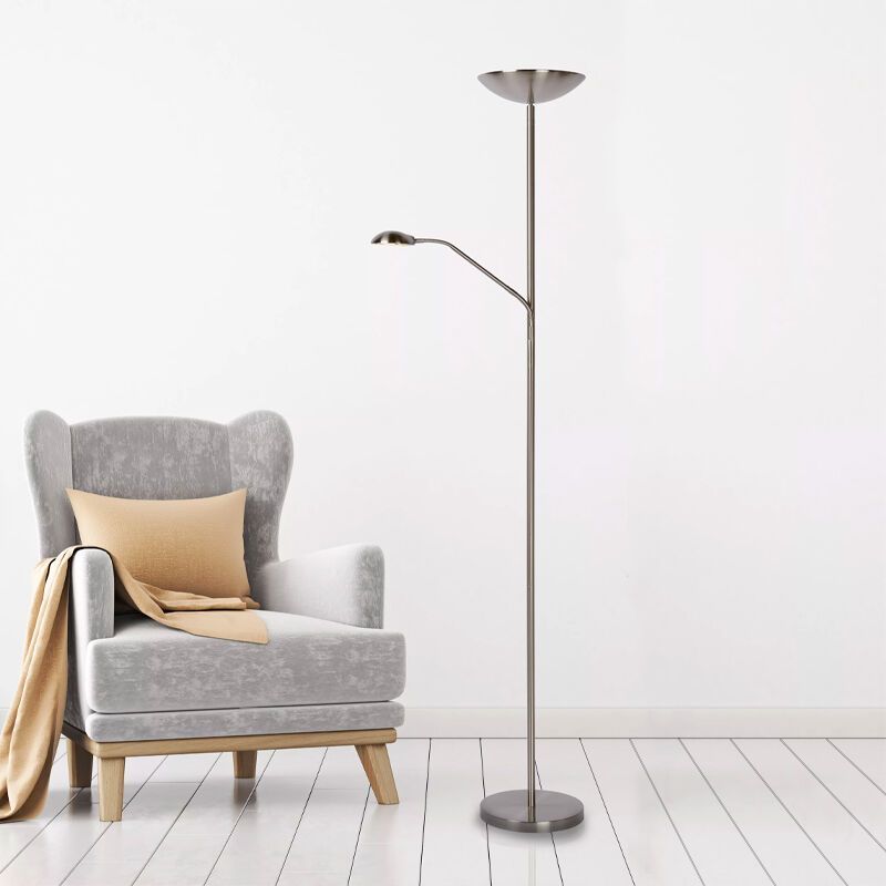 Candeeiro de leitura de pé moderno cromo, Zenith, 20W, LED 3000K Candeeiro de leitura de pé moderno cromo, Zenith, 20W, LED 3000K