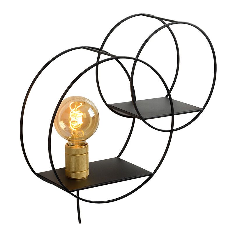 Aplique de parede retrô preto, Circle, com interruptor