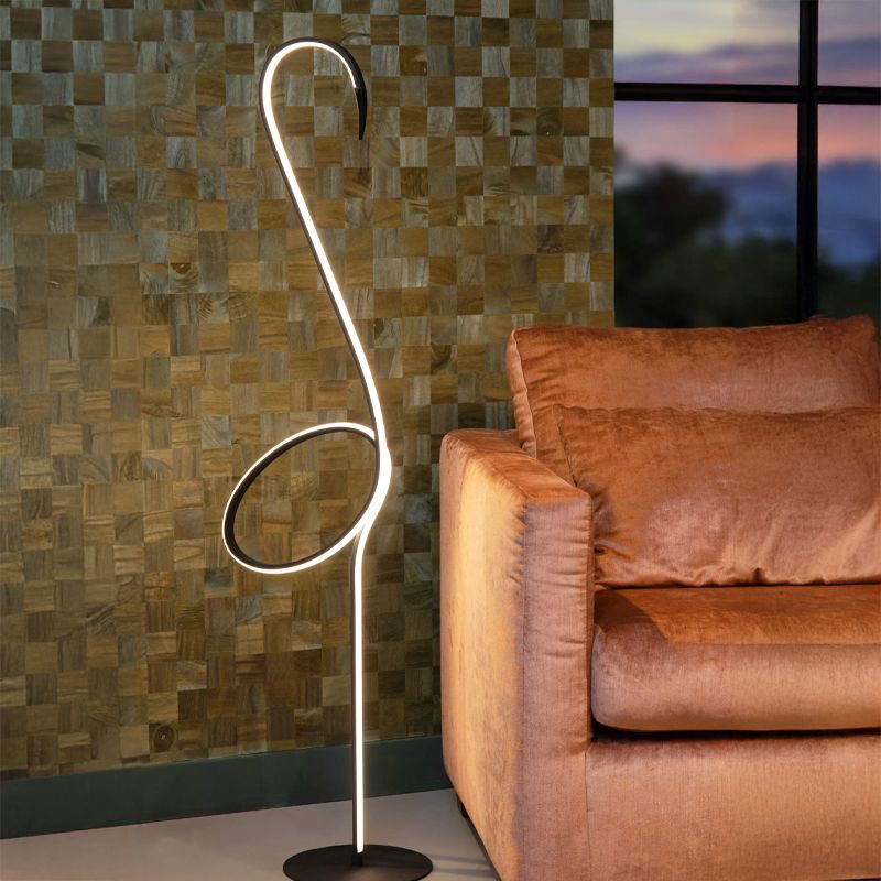 Candeeiro de pé moderno preto, Flamingo, 14W, LED RGB, com comando à distância