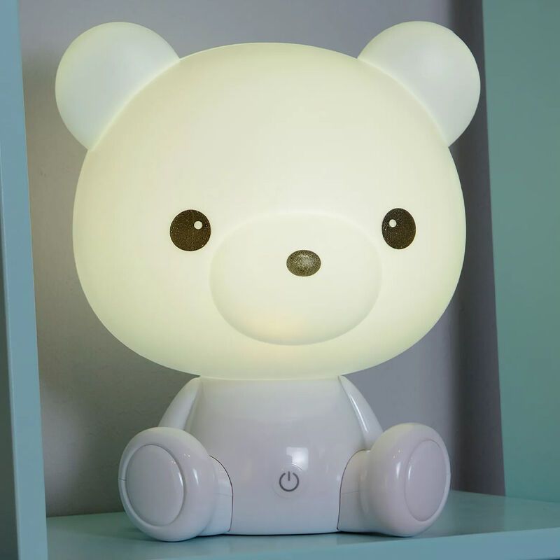 Candeeiro de mesa quarto infantil de plástico branco, Dodo, 3W, LED 3000K, com dimmer tátil