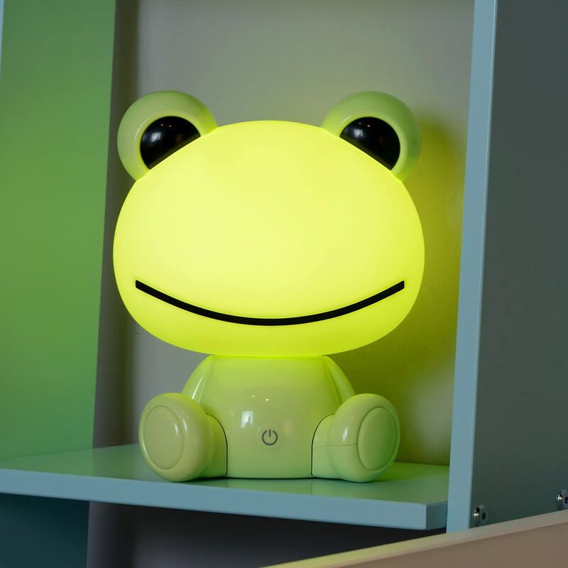 Candeeiro de mesa quarto infantil de plástico verde, Kikker, 3W, LED 4000K, com dimmer tátil