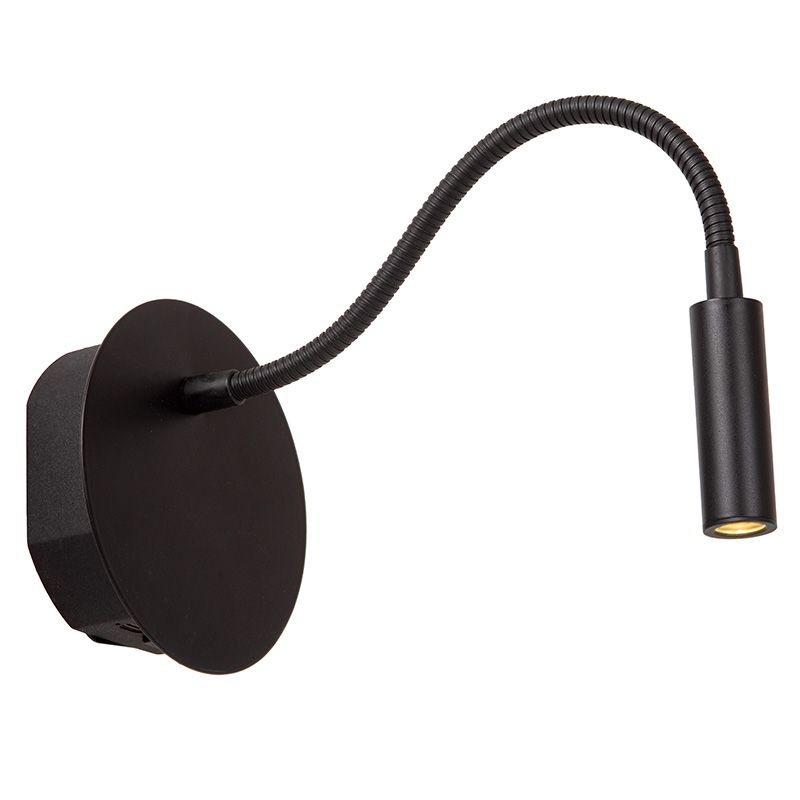 Candeeiro de cabeceira moderno preto, Jolijn, 2W, LED 3000K, com interruptor