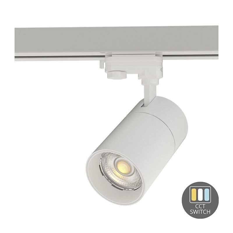 Refletor de trilho trifásico branco Rozina, 10W, interruptor branco, dimerizável, Pro