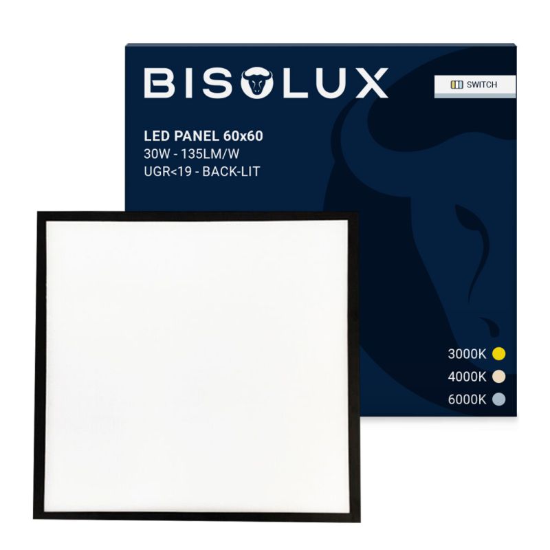 Painel LED preto 60x60 cm - 100 lm/W - UGR<19 - Branco ajustável - Retroiluminado Painel LED preto 60x60 cm - 100 lm/W - UGR<19 - Branco ajustável - Retroiluminado