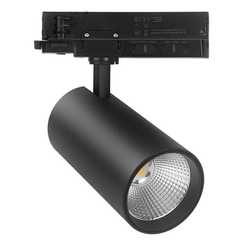 Refletor de trilho trifásico preto, Rozina, 10W/20W/30W, com interruptor branco LED Refletor de trilho trifásico preto, Rozina, 10W/20W/30W, com interruptor branco LED