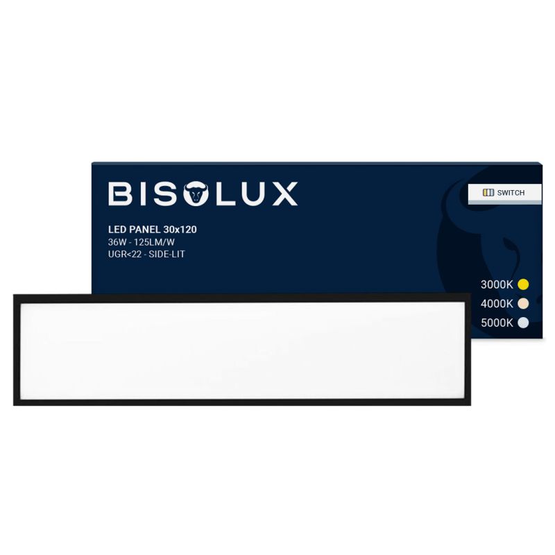 Painel LED preto 120x30 cm - 125 lm/W - UGR<22 - Branco ajustável - Iluminação lateral