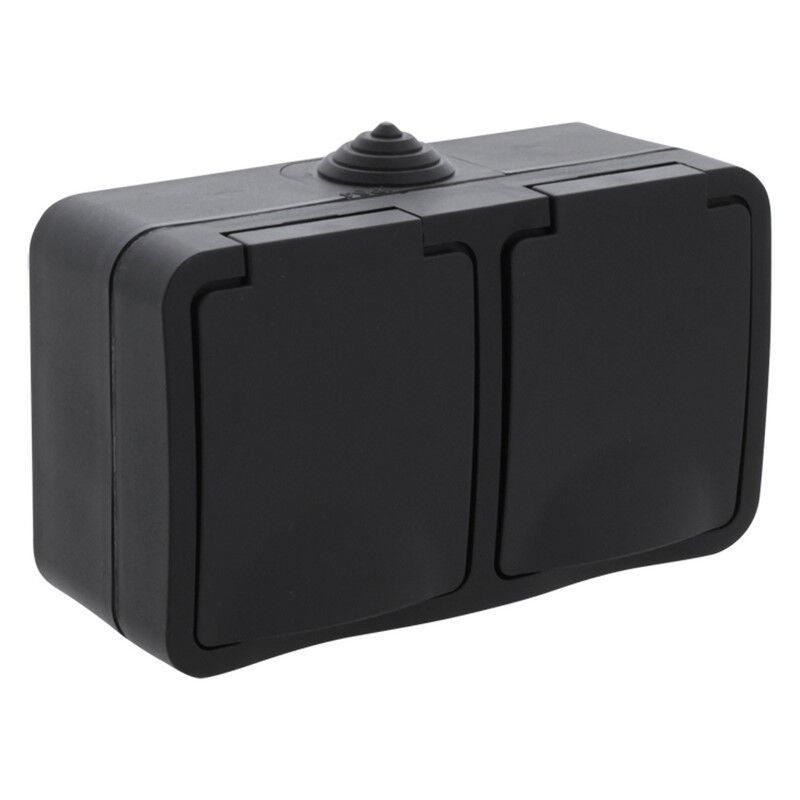Tomada dupla Q-Link, de sobrepor, SCHUKO, resistente a respingos, horizontal Tomada dupla Q-Link, de sobrepor, SCHUKO, resistente a respingos, horizontal