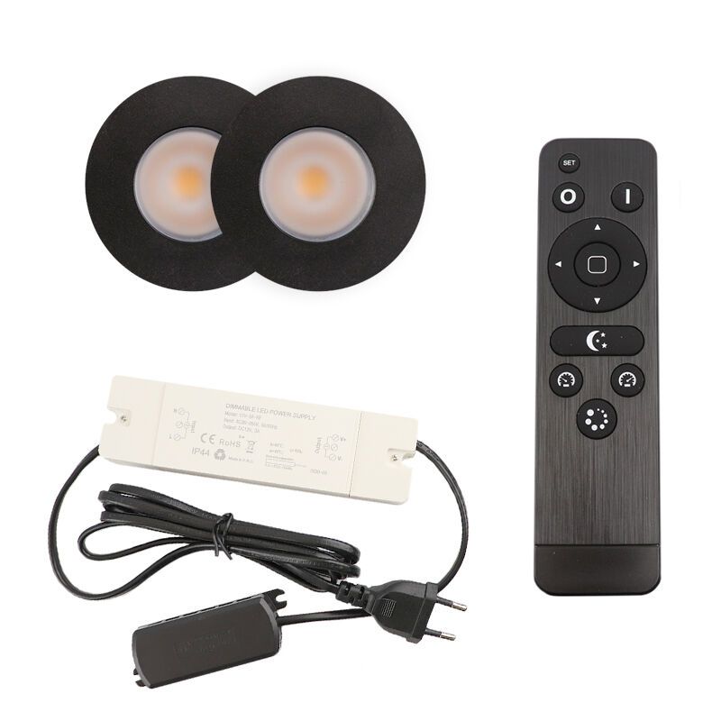 Foco de encastrar de veranda de alumínio preto, Dico, 3W, LED 2700K, IP65, com comando à distância Foco de encastrar de veranda de alumínio preto, Dico, 3W, LED 2700K, IP65, com comando à distância