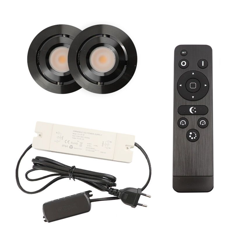 Foco de encastrar de veranda de alumínio preto, Rona, 3W, LED 2700K, IP44, com comando à distância