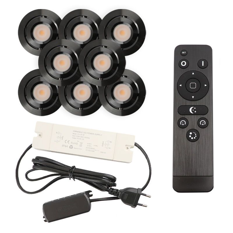 Foco de encastrar de veranda de alumínio preto, Rona, 3W, LED 2700K, IP44, com comando à distância