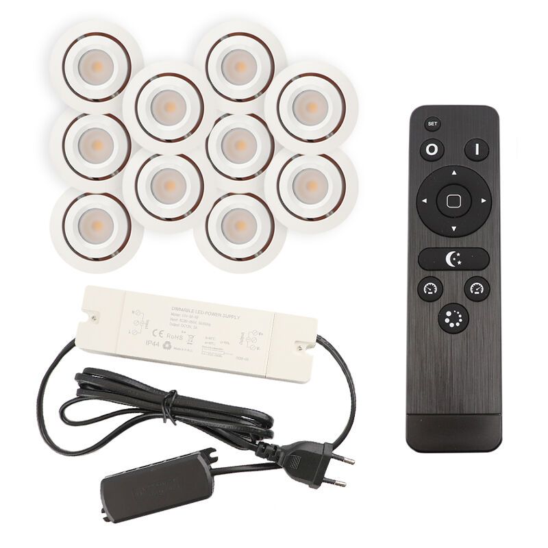 Foco de encastrar de veranda de alumínio branco, Rona, 3W, LED 2700K, IP44, com comando à distância