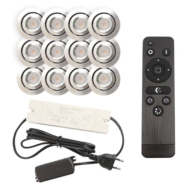 Foco de encastrar de veranda de alumínio cromo, Rona, 3W, LED 2700K, IP44, com comando à distância