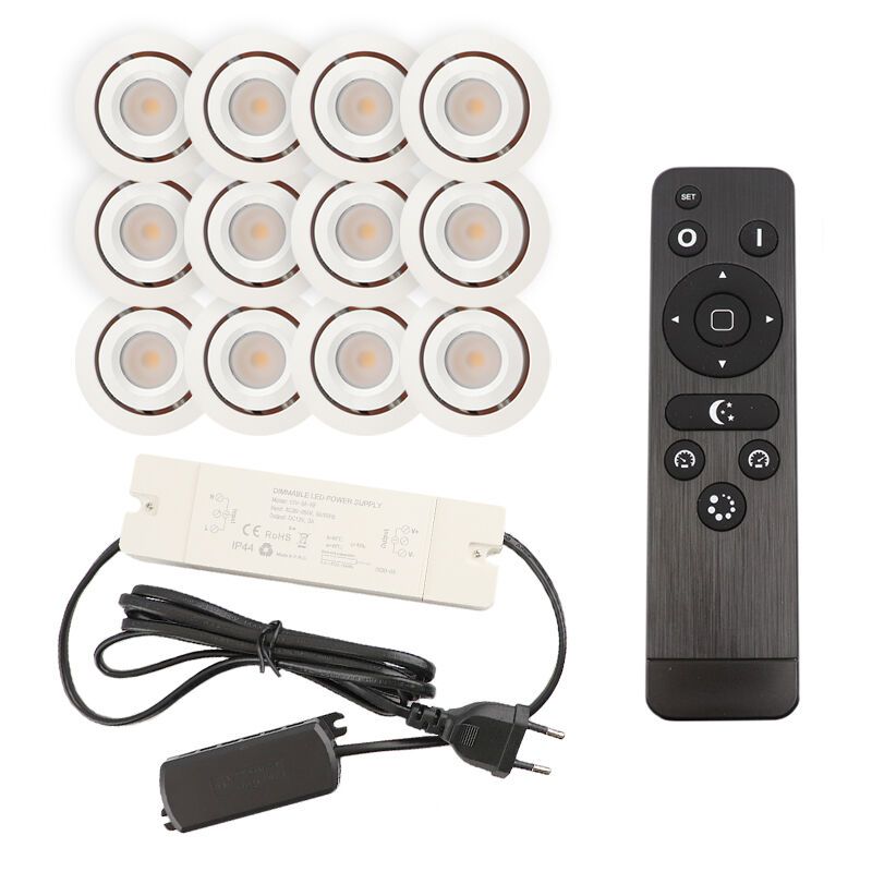Foco de encastrar de veranda de alumínio branco, Rona, 3W, LED 2700K, IP44, com comando à distância