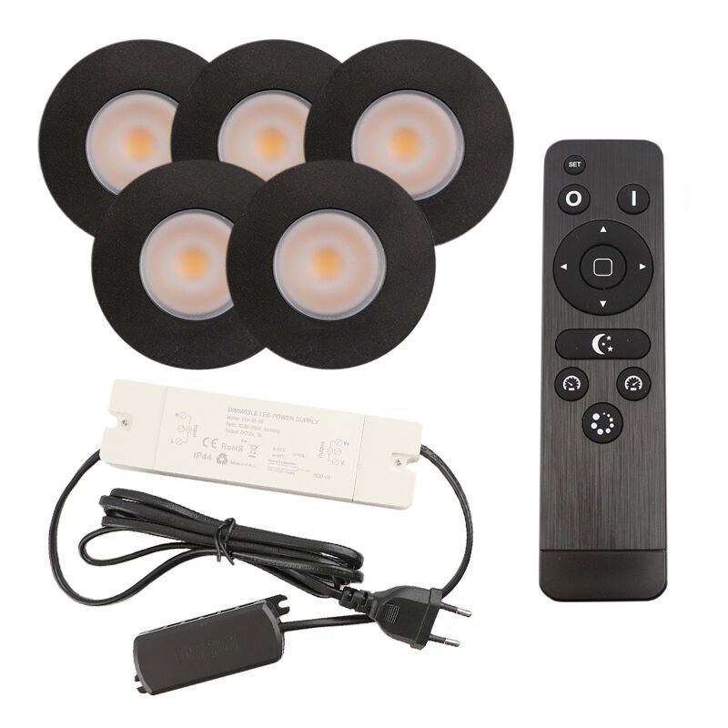 Foco de encastrar de veranda de alumínio preto, Dico, 3W, LED 2700K, IP65, com comando à distância