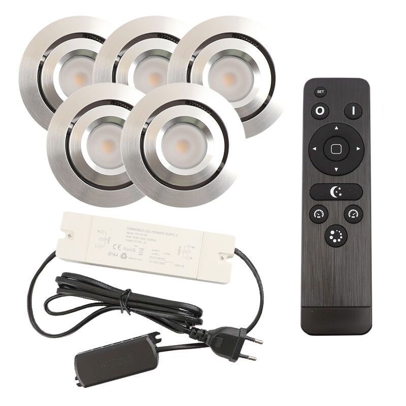 Foco de encastrar de veranda de alumínio cromo, Rona, 3W, LED 2700K, IP44, com comando à distância