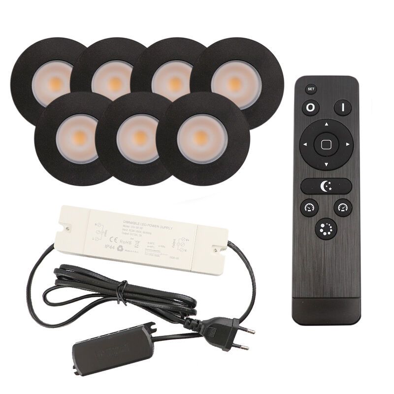 Foco de encastrar de veranda de alumínio preto, Dico, 3W, LED 2700K, IP65, com comando à distância