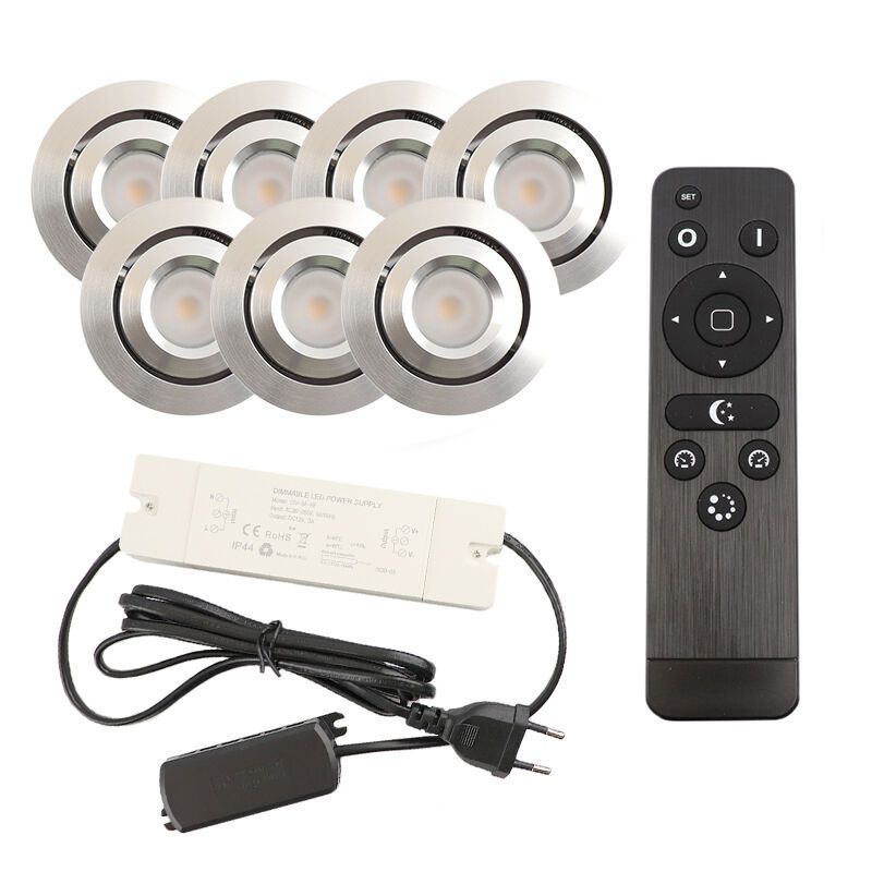 Foco de encastrar de veranda de alumínio cromo, Rona, 3W, LED 2700K, IP44, com comando à distância