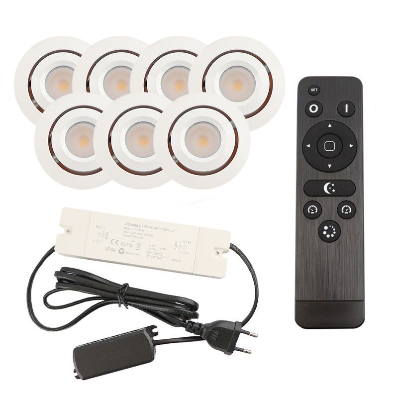 Foco de encastrar de veranda de alumínio branco, Rona, 3W, LED 2700K, IP44, com comando à distância Foco de encastrar de veranda de alumínio branco, Rona, 3W, LED 2700K, IP44, com comando à distância