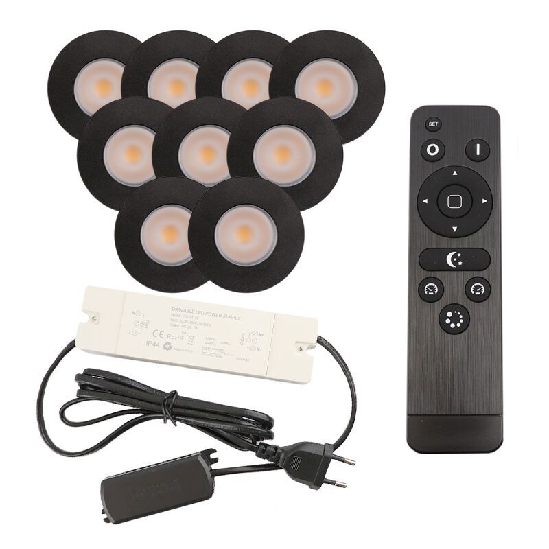 Foco de encastrar de veranda de alumínio preto, Dico, 3W, LED 2700K, IP65, com comando à distância