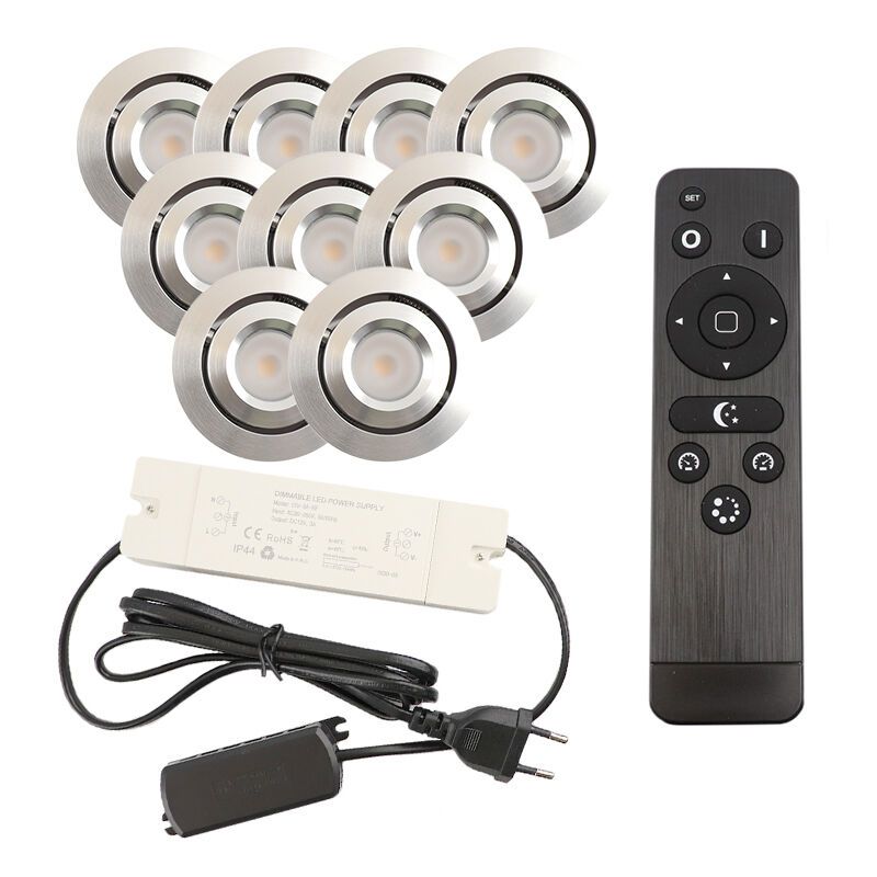 Foco de encastrar de veranda de alumínio cromo, Rona, 3W, LED 2700K, IP44, com comando à distância Foco de encastrar de veranda de alumínio cromo, Rona, 3W, LED 2700K, IP44, com comando à distância